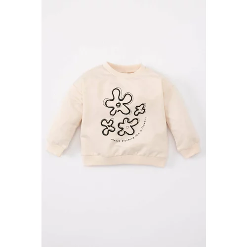 Defacto Baby Girl Crew Neck Floral Printed Sweatshirt