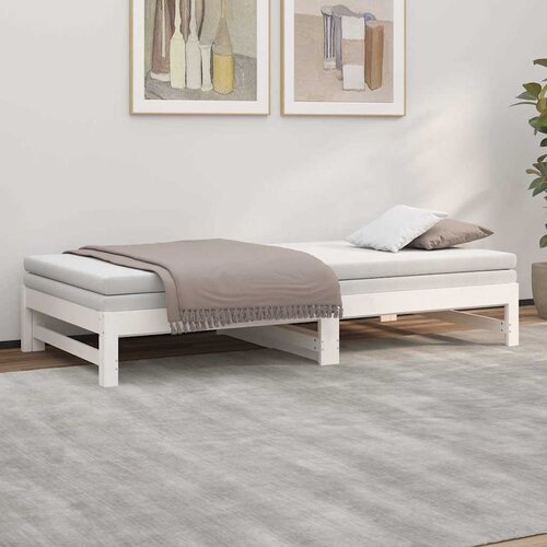  Dnevni ležaj na izvlačenje bijeli 100x200 cm borovina Slike