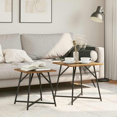  Set pomoćnih stolića 2 pcs Stari drvo i crna Cene