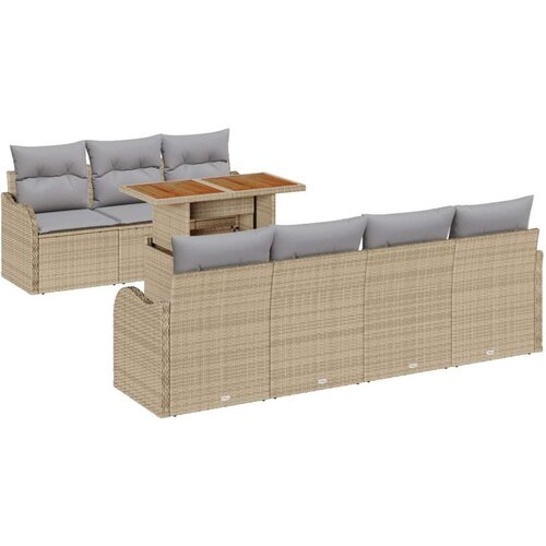  8-dijelni vrtni sofa set s jastučićima Bež Poli Ratan 2-sjedalna vrtna sofa sa skladi&amp;scaron;tem i jastučićima Bež Poli Ratan Slike