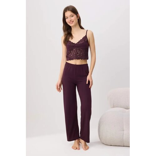 TRENDYOLMILLA ženski set bralette i pidžama Thmss26Pt00239, bordo Cene