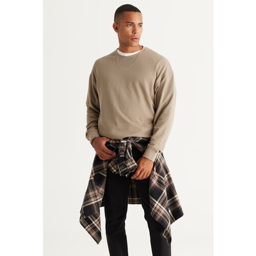 AC&Co / Altınyıldız Classics Men's Open Khaki Loose Fit Fleece Inside 3 Thread Crew Neck Jacquard Sweatshirt Cene
