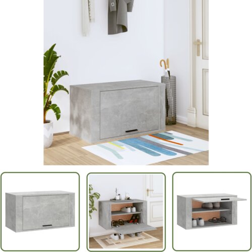 The Living Store Stenska omarica za čevlje betonsko siva 70x35x38 cm inž. les - Stenska Omarica Za Čevlje, (21744525) Slike
