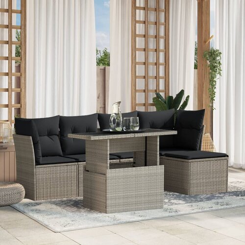 VidaXL 6-dijelni set vrtnih sofa od poliratana s jastucima svjetlosivi Slike