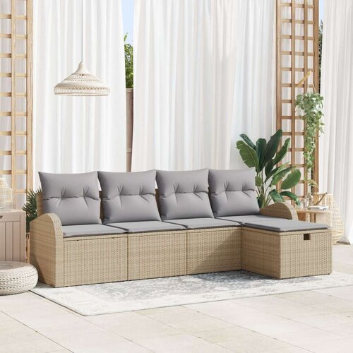 VidaXL 5 Dijelni Vrtna Sofa Set s Jastučićima Bež Poli Ratan Slike