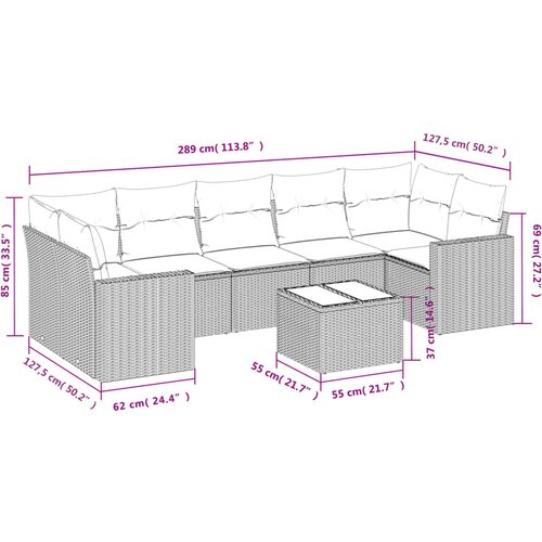  8-dijelni set vrtnih sofa od poliratana s jastucima crni Slike