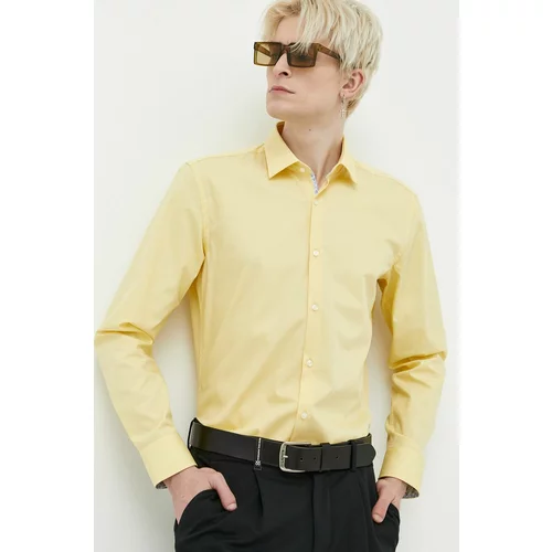 Hugo Bombažna srajca moška, rumena barva