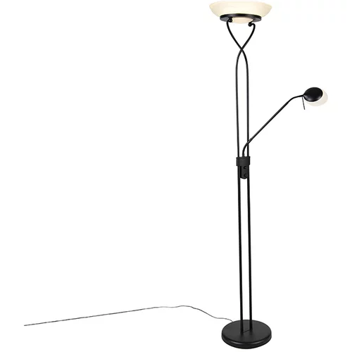QAZQA Črna stoječa svetilka z LED in zatemnilnikom z bralno svetilko zatemni do toplo - Empoli