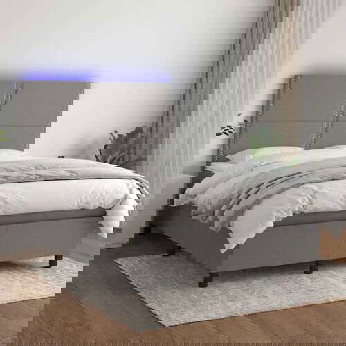  Box spring postelja z vzmetnico LED temno siva 140x190 cm blago, (20724560) Slike