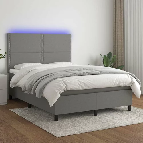  Box spring postelja z vzmetnico LED temno siva 140x190 cm blago, (20724560)