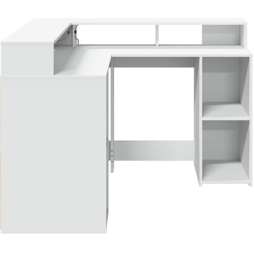  Radni stol s LED svjetlima bijeli 130 x 130 x 91 cm drveni Slike