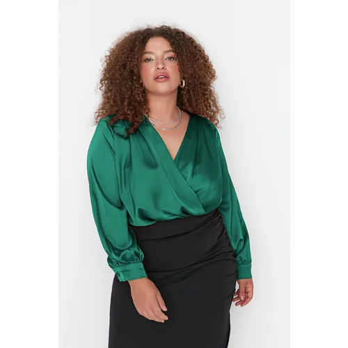 Trendyol Curve Emerald Green Satin Woven Snap Body