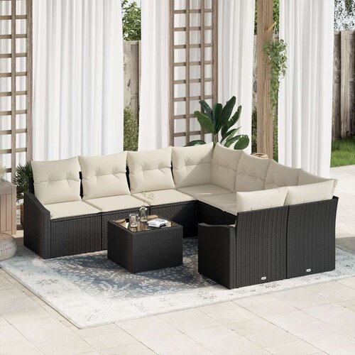 9 Komadni Set Vrtnih Sofa S Jastučićima Crni Poli Ratan Slike