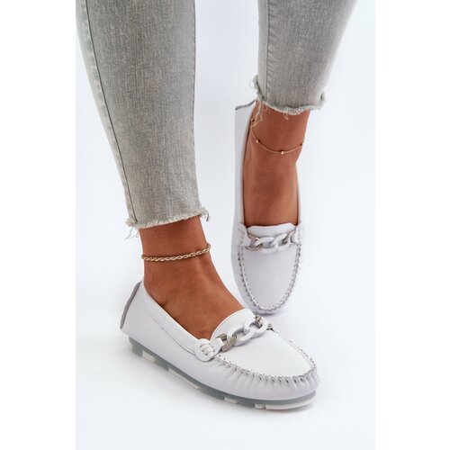 Kesi Women's leather loafers with embellishment, white S.Barski Cene