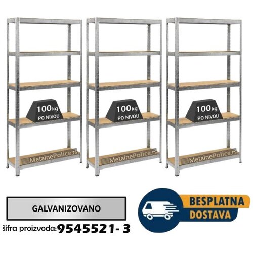  Komplet od 3 police 180x100x30cm 5x100kg galva Cene