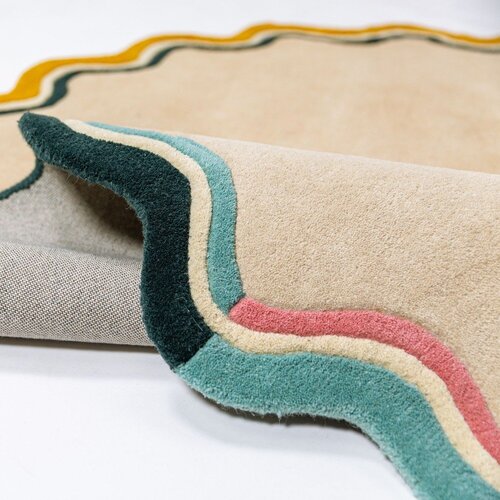 Flair Rugs Ročno tkana volnena okrogla preproga v naravni barvi &amp;oslash; 180 cm Leo Scallop &amp;ndash; Slike