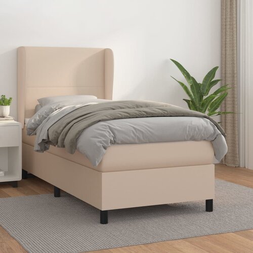Krevet s oprugama i madrac cappuccino 90x190 cm od umjetne kože Slike
