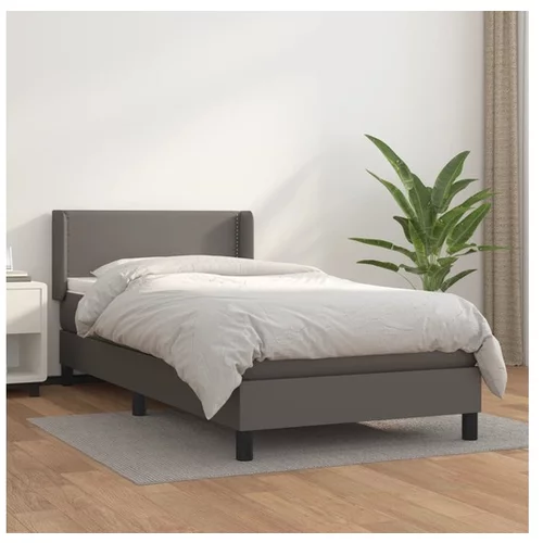  Box spring postelja z vzmetnico siva 80x200 cm umetno usnje