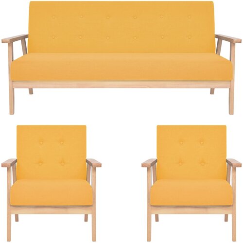  3-dijelni set sofa od tkanine žuti Cijene