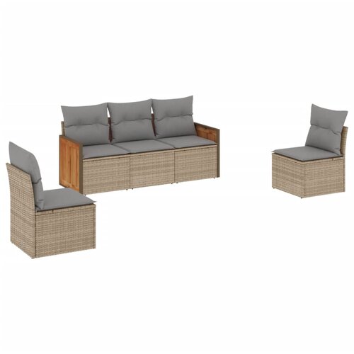  5-dijelni vrtni set sofa s jastucima bež od poliratana Slike