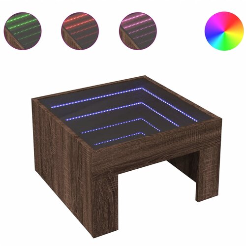 Maison Chic Klubska mizica - kavna mizica - Nizka mizica z neskončnimi LED rjavi hrast 50x50x30 cm, (21752219) Slike