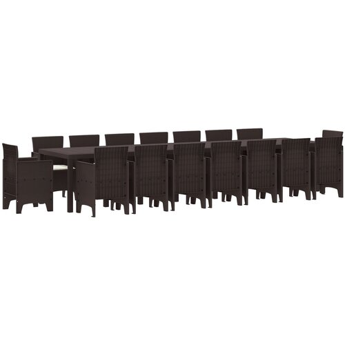 VidaXL 17-delni vrtni jedilni set z blazinami Rjava Poli ratan, vrtna miza Rjava 250x100x73 cm Poli ratan, vrtna miza Rjava 150x100x73 cm Poli ratan, vrtni stoli z blazinami 4 kosi Rjava Poli ratan Slike