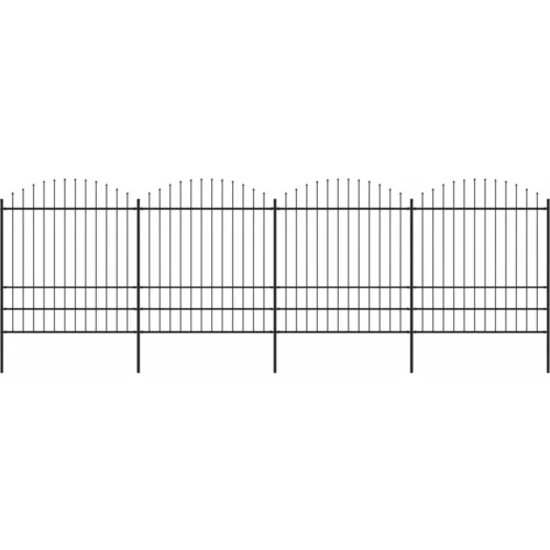 vidaXL Vrtna ograja s koničastimi vrhovi jeklo (1,75-2)x6,8 m črna