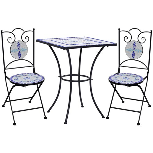 In 3-dijelni bistro set s keramičkim pločicama plavo-bijeli Slike
