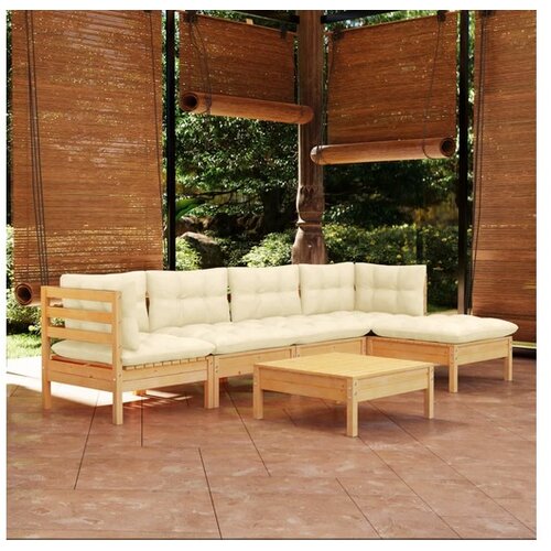  6-dijelna vrtna garnitura od borovine s krem jastucima Cijene