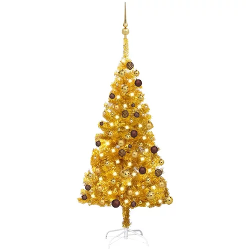  Umjetno božićno drvce LED s kuglicama zlatno 120 cm PET