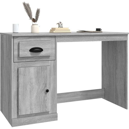  Radni stol s ladicom siva boja hrasta 115 x 50 x 75 cm drveni Slike