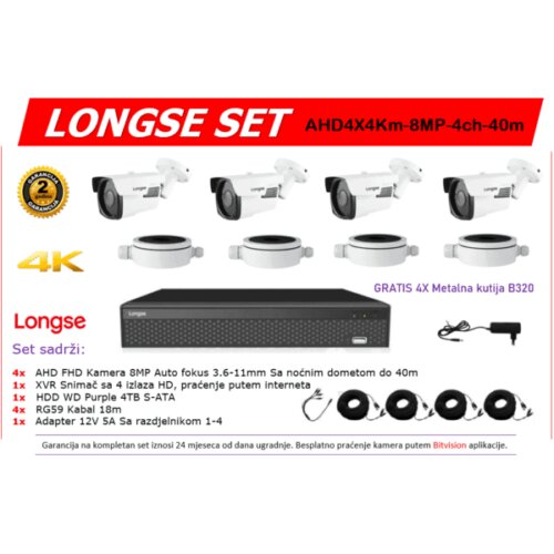 Longse SET 4 KAMERE AHD4X4Km-8MP-4ch-40m Cijene