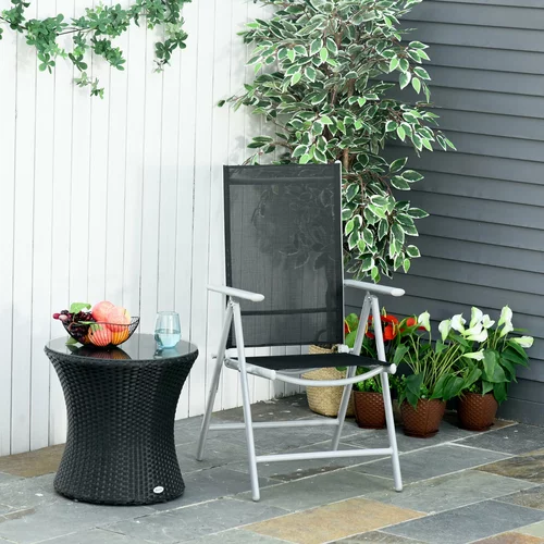 Outsunny zložljivi vrtni stol iz aluminija in tekstilnega materiala z nastavljivim naslonom v 7 ravneh, črn 65x55x85-105 cm, (20754272)