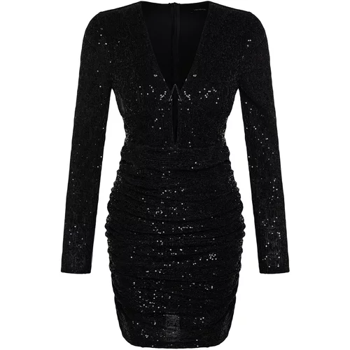 Trendyol Black Sequined Evening Dress with Sequins and Sequins