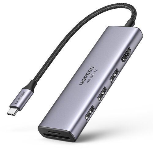 Ugreen Adapter 5-v-1 CM511 USB-C Hub na 3x USB3.0 + HDMI + TF / SD (siv), (20776959) Slike