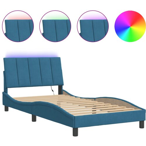 Maison Chic Posteljni okvir - Enojna postelja - Postelja za odrasle z LED lučkami moder 100x200 cm žamet, (21695065) Slike