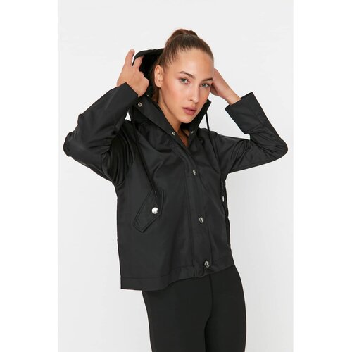 Trendyol Black Basic Hooded Sports Jacket with Button Slike