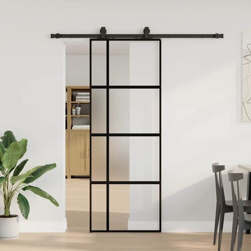 vidaXL Klizna vrata s priborom crna 76 x 205 cm kaljeno staklo Cijene