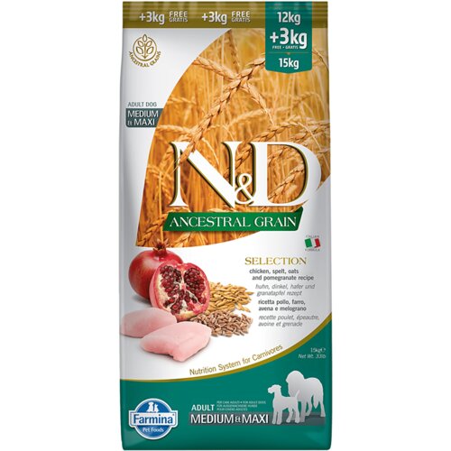 N&amp;amp;d Hrana za pse Ancestral Grain Medium&amp;amp;Maxi Chicken&amp;amp;Pomegranate, 15kg Slike
