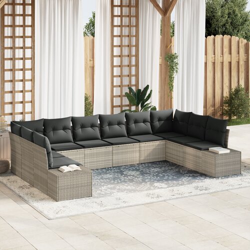 vidaXL set vrtnih sofa od 10 dijelova s jastucima svjetlosive boje poli ratana Cijene