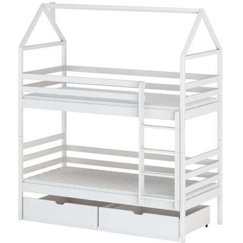 Molarem Home Drveni dječji krevet na kat Alex s ladicom - bijeli - 200x90 cm - Madrac PE pjena 8 cm-spužvasti madrac Cijene