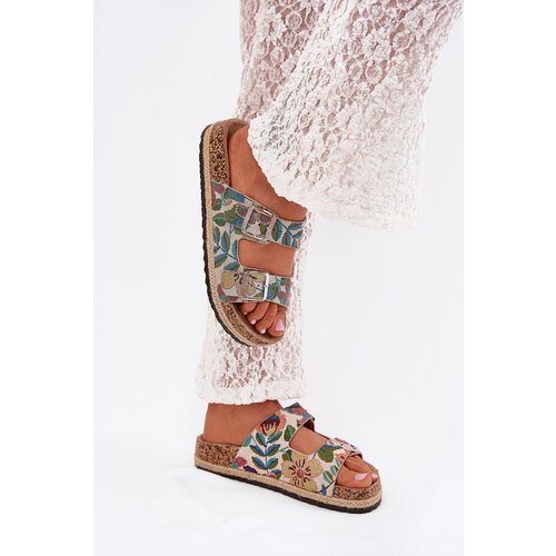Lee Cooper Patterned Women&amp;#039;s Slippers On Cork Platform With Buckles Slike