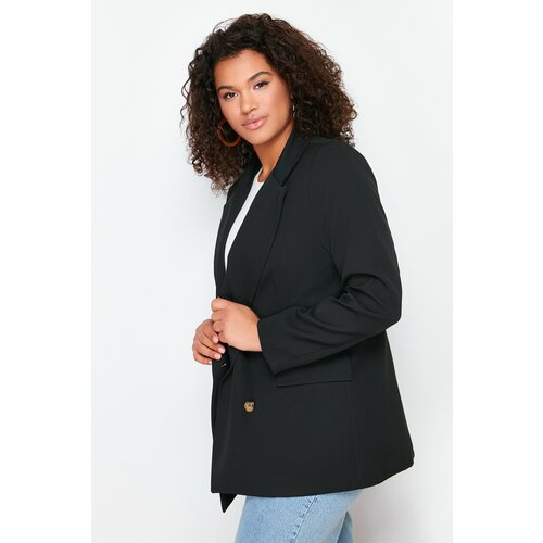 Trendyol Curve Black Oversize Lined Double Breasted Closure Woven Blazer Jacket Slike