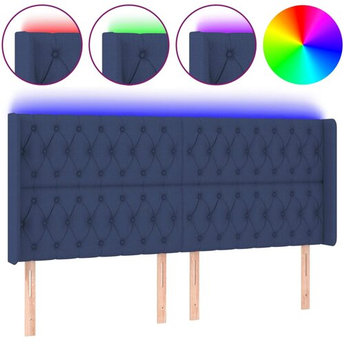 Maison Chic LED Posteljno vzglavje - Vzglavna omarica - Nočna omarica modro 203x16x118/128 cm blago, (21708853) Slike