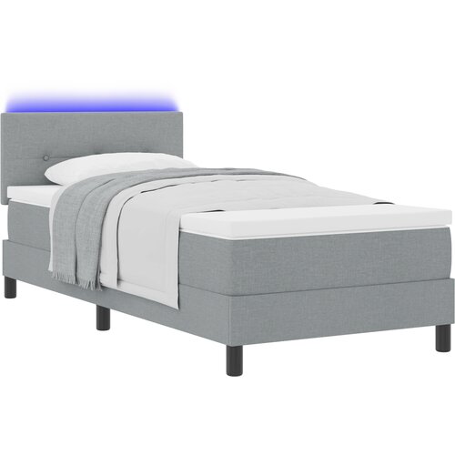 vidaXL Box Spring Postelja z Blazino in LED Svetlobo Svetlo Siva 90x190 cm Tkanina Cene