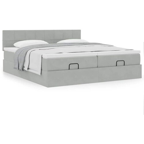 VidaXL Okvir kreveta s madracima svijetlosivi 200x200cm bar&amp;scaron;unasti Slike