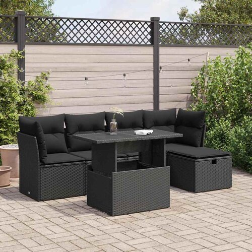 vidaXL 6-dijelni set vrtnih sofa s jastucima crni od poliratana Cijene