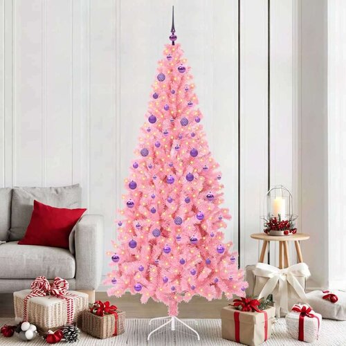 vidaXL Božično drevo med 300 LED z stojalom Roza 210 cm PVC Cene