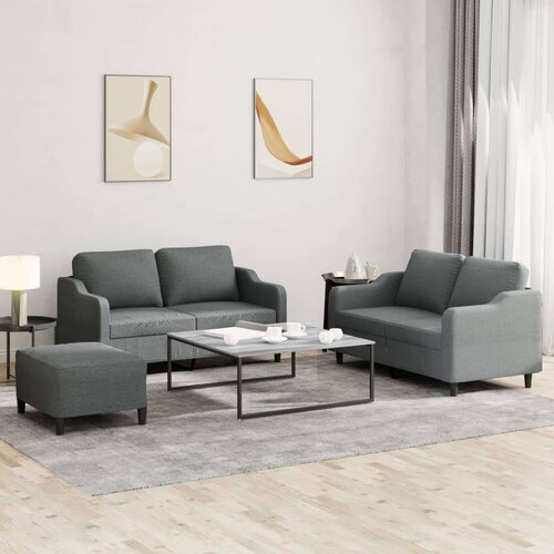  3-dijelni set sofa s jastucima tamnosivi od tkanine Slike
