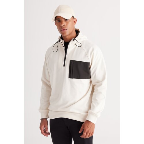 ALTINYILDIZ CLASSICS Men's Ecru-Khaki Standard Fit Regular Fit Hooded Cotton Sweatshirt Slike